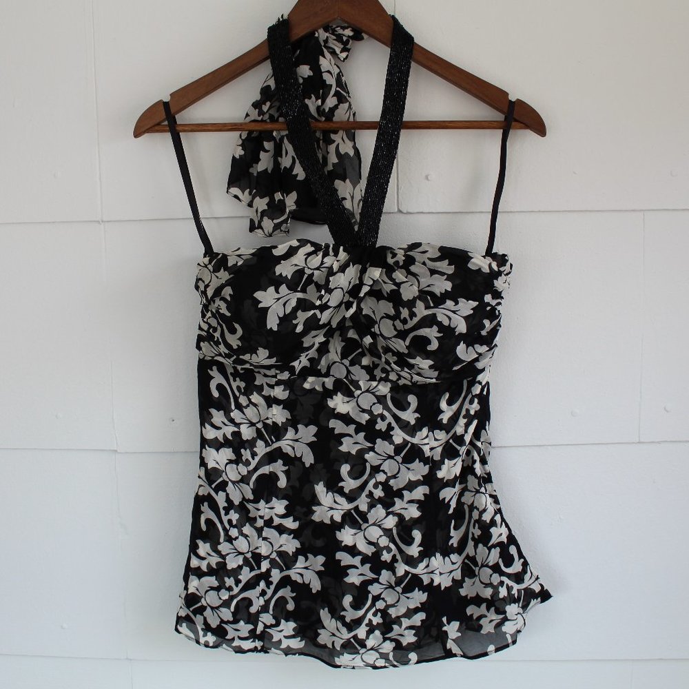 3/$20 Black & White Floral Halter Neck Top sz. 4